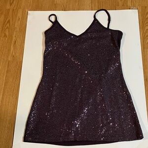 Vanity Essentials Women’s L Purple Strappy Sequins Top-Sequin front - back plain